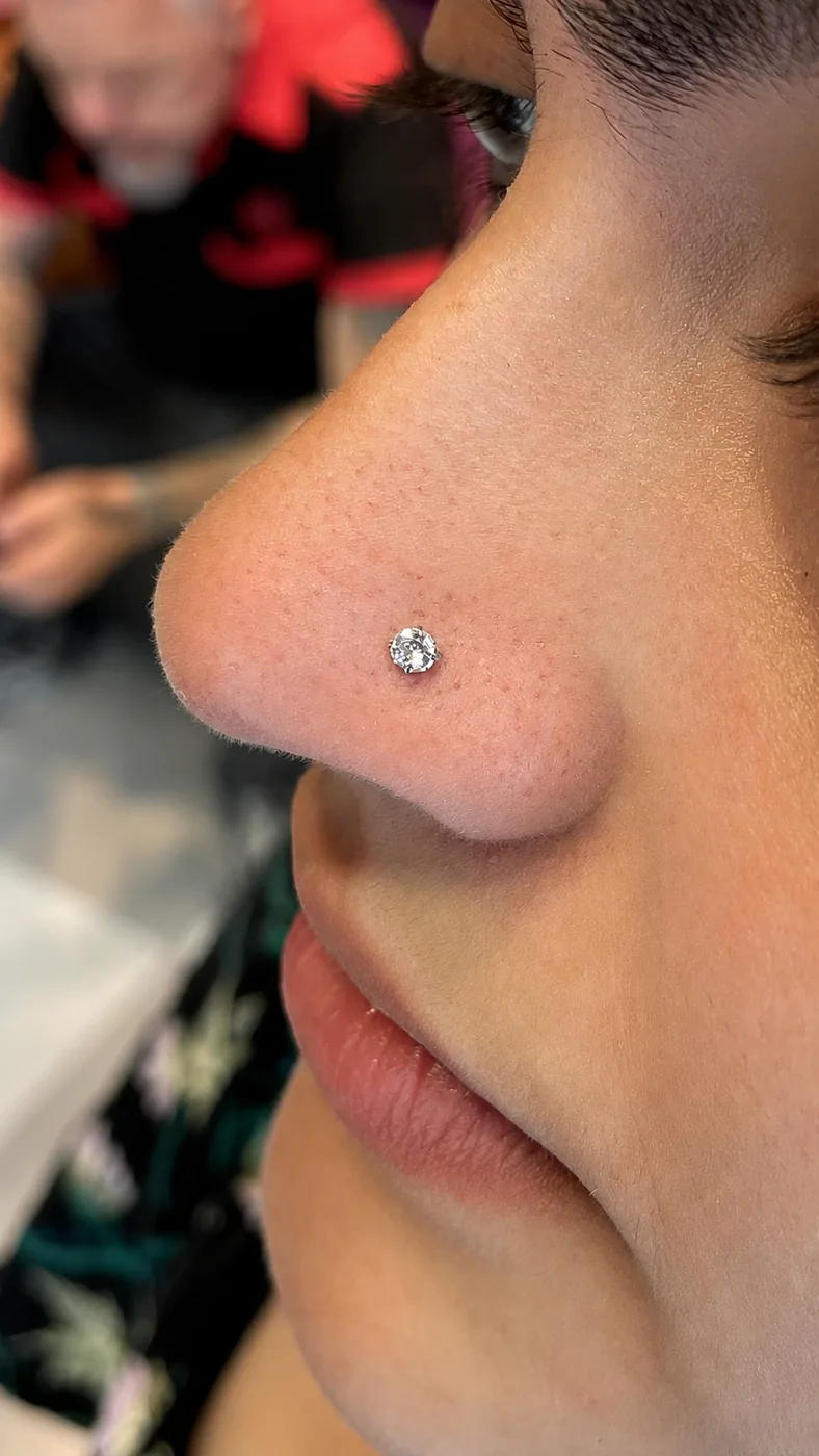 Piercing nostril com ponto de luz feito na Memphis